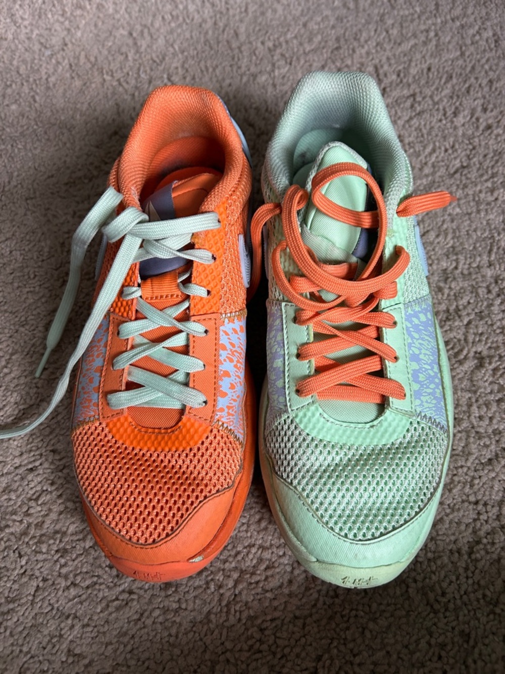 Nike Kids Two-Tone Orange and Mint Green Sneakers